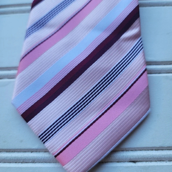 Lot Of 3 George Neck Tie Blue Black Pink Striped Zippered 100% Polyester Easy - Picture 3 of 12